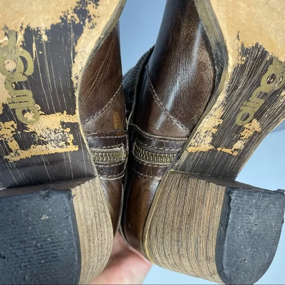 Dingo Metro Leather Ankle Boots Size 9 Harness Zipper Accents Urban Boot Brown - Picture 7 of 8